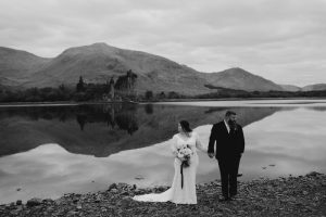 bride and groom in highlands
